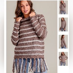 NWT Entro Striped Fringe Sweater